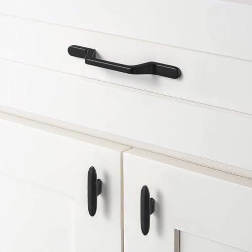 Goo-Ki 6 Pack Cabinet Knobs Matte Black Solid Drawer Knobs Zinc Alloy Kitchen Hardware - 2.2" Full Length Single Screw/Hole Modern Black Cabinet Pulls Dresser Handles - color: Matte Black, size: 2.2" Full Length
