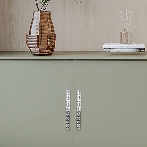 6Pcs U Shape Crystal Glass Drawer Pulls Knobs Handles,Modern Decorated Shiny Cabinet Konbs Zinc Alloy Pulls, for Cupboard Wardrobe Dresser Doors (5.0" Hole Distance, Silver, 6 Pack) - size: U-shaped 5.0" Hole Distance