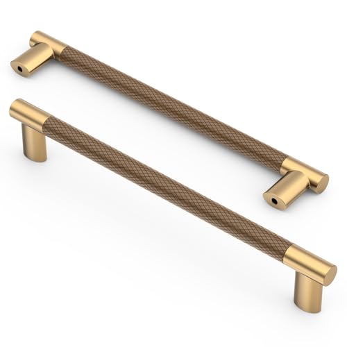 Asidrama 10 Pack 7 Inch(177mm) Knurled Brown and Champagne Bronze Kitchen Cabinet Handles,Cabinet Pulls Kitchen Cabinet Hardware Cupboard Handles Drawer Handles Dresser Pulls 4496A - color: Brown-Champagne, size: 7" Hole Center(177mm)