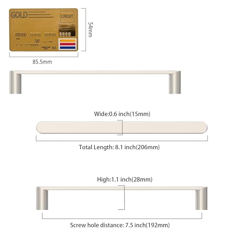 Amerdeco 10 Pack ZH0005BSN Brushed Satin Nickel Cabinet Pulls 7.5" - color: Brushed Satin Nickel, size: 7.5" hole center