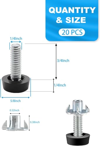 1/4" Thread Furniture Feet Levelers - 20 Pack Adjustable Leveling Feet with Threaded Insert for Desk, Chairs, Table, Cabinets, Stool Legs (1/4) - size: 1/4