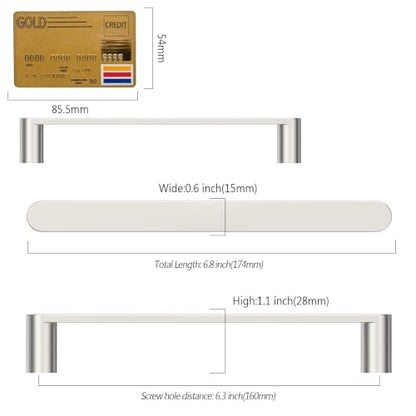 Amerdeco 10 Pack ZH0005BSN Brushed Satin Nickel Cabinet Pulls 6.3" - color: Brushed Satin Nickel, size: 6.3" hole center