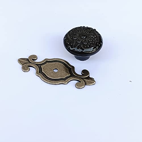 HUAMULAN Ceramic Knobs Cabinet Pulls with Bronze Base Backplate 10 Pack - color: Black Knob + Bronze Base