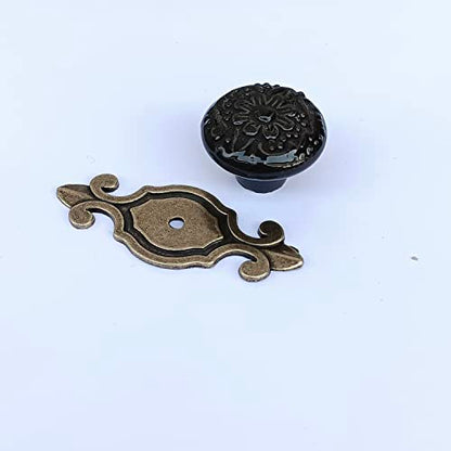 HUAMULAN Ceramic Knobs Cabinet Pulls with Bronze Base Backplate 10 Pack - color: Black Knob + Bronze Base