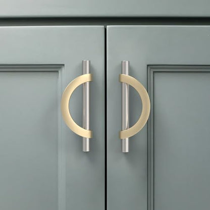 Amerdeco 10 Pack Brushed Satin Nickel and Gold Cabinet Pulls 3.75 Inch(96MM) Hole Centers Kitchen Cabinet Handles Cabinet Hardware Cupboard Handles Drawer Pulls… - color: Brushed Satin Nickel Gold, size: 3.75"/96MM Hole Center, style: 10 Pack