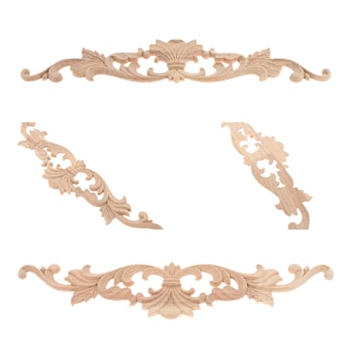 2Pcs Wood Carved Appliques Long Flower Carving Wooden Onlays 14.17"x2.76" - color: 2Pcs