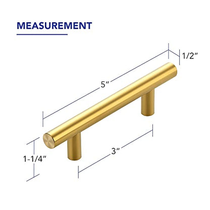 Ravinte Hardware Gold Cabinet Handles Drawer Pulls 3 Inch CC 10 Pack - color: Gold T-Shaped, size: 3" Hole Center