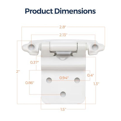 White Cabinet Hinges, 3/8 Inch Inset, 4 Pack(2Pairs) - color: White