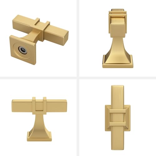 Haliwu Gold Cabinet Knobs 6 Pack, Brushed Brass Drawer Knobs, Square 2 Tone Hardware for Kitchen Cupboard - color: Matte Gold, size: 51mm(2 inch)