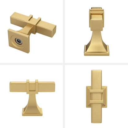 Haliwu Gold Cabinet Knobs 6 Pack, Brushed Brass Drawer Knobs, Square 2 Tone Hardware for Kitchen Cupboard - color: Matte Gold, size: 51mm(2 inch)