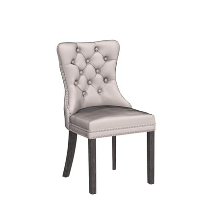 Beige Velvet Dining Chairs Set of 6, Elegant Tufted & Nailhead, Wood Legs - color: Beige, Wood Leg, size: set of 6