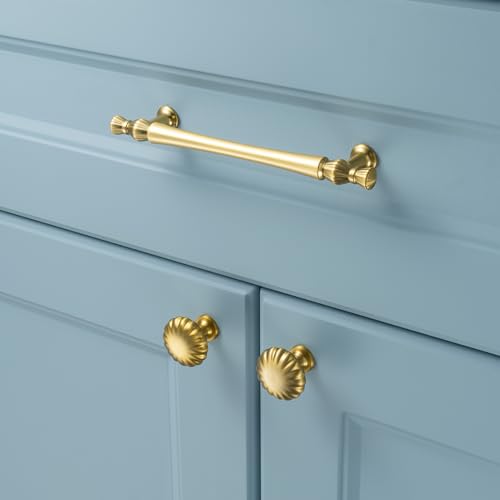 5 Inch Brushed Gold Cabinet Pulls 10 Pack French Style P2408 - color: Brushed Gold, size: 5" Hole Centers-10 Pcs
