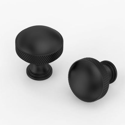 10 Pack Matte Black Knurled Cabinet Knobs Kitchen Black Drawer Knobs Dresser Pulls Cupboard Hardware for Bathroom Cabinets - color: Matte Black, size: Curved Round Knobs