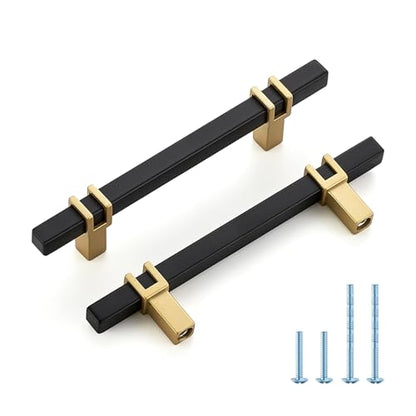 HOME EDIT 3-3/4 inch Cabinet Handles, 10 Pack Kitchen Cabinet Handles Matte Black and Gold Drawer Pulls Zinc Alloy Square Bar Kitchen Pulls - color: Black and Gold, size: 3-3/4 Inch Hole Center