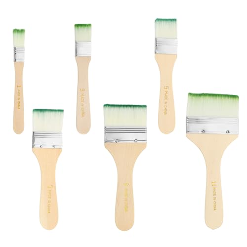PATIKIL 6Pcs Wooden Paint Brush Set, 5.2/5.6/5.9/6.1/6.3/6.9" Nylon Bristle - color: Green/White, size: #1/3/5/7/9/11