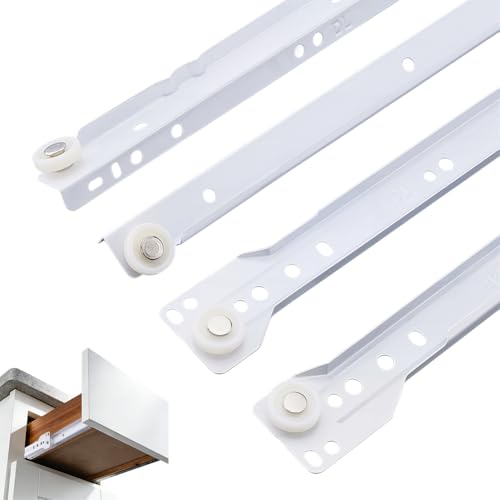 CRASPIRE 2 Pairs 10 Inch Drawer Slides White Coated Steel Drawer Track Removable Replaceable Bottom Mount Rails with Nylon Wheels Cabinet Slide Hardware Side Glides for Dresser Furniture Accessories - size: 9.84x0.75-1.38inch(25x1.9-3.5cm)