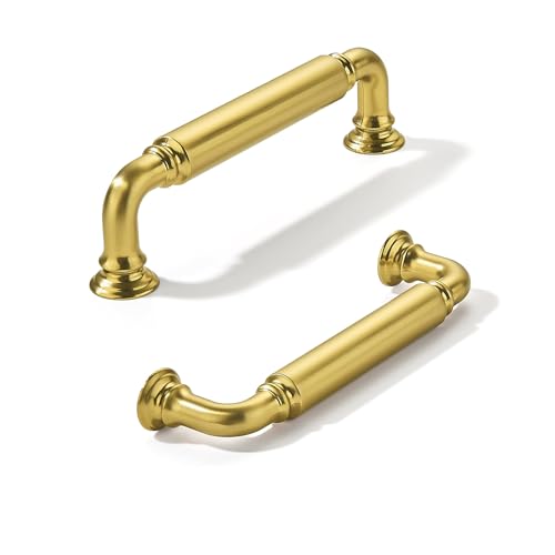 khtumeware 2-Pack Vibrant Brushed Brass Cabinet Pulls Modern Heavy-Duty Solid 3-1/2 Inch(89mm) Hole Center Drawer Pulls Cabinet Hardware Suitable for Kitchen Cabinets Bathrooms - color: Vibrant Brushed Moderne Brass, size: 3-1/2 Inch(89mm)Hole Center