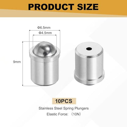 uxcell 10Pcs Stainless Steel Spring Plunger 9x6.5 mm Precision Ball (10N) - size: 9 x 6.5 mm(10N)