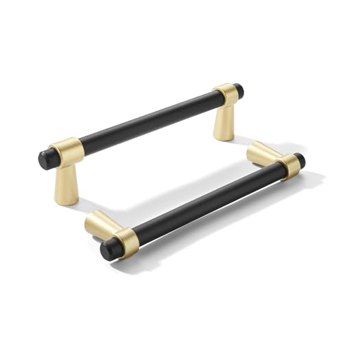 khtumeware 3 inch 5 Pack Matte Black/Brushed Gold Cabinet pulls Zinc Alloy, Kitchen Cabinet Handles, Wardrobe Drawer Handles - Suitable for Bathroom cabinets, Bedroom Furniture - color: Matte Black/Brushed Gold, size: 3 Inch