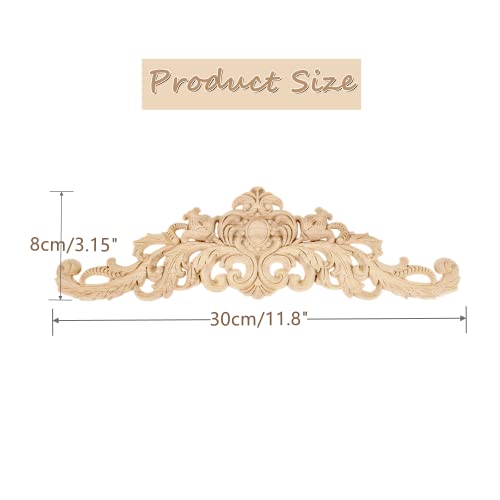 1Pc Long Wood Carved Appliques Onlays Unpainted Wooden Carving Decals - color: 1-pack, size: 11.81 x 3.15 inches