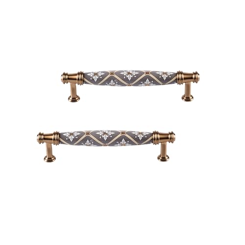 2 Pcs Ceramic Cabinet Drawers Handles Vintage Dresser Handles Unique Kitchen Cabinet Hardware 5 inch Holes Centers Closet Knobs Zinc Alloy Drawer Pulls for Bedroom Bathroom