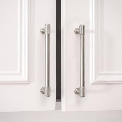 Goldenwarm 10 Pack 5 Inch Brushed Nickel Cabinet Pulls Modern Kitchen & Bathroom Hardware Heavy Duty Zinc Alloy Drawer Handles with Complete Screw Kit Consistent Finish for Whole-Home Renovations - color: Brushed Satin Nickel, size: 5 Inches Hole Center