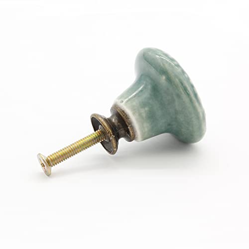 12 Pcs Ceramic Cabinet Knobs, 34mm/1.33 Inch Diameter Floral Ceramic Decorative Round Dresser Drawer Pulls Handles Single Knobs with Screws for Furniture Cabinet (Green)