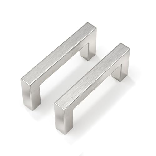Goldenwarm Brushed Nickel Cabinet Pulls 30 Pack 3 Inch, Square Drawer Handles, Stainless Steel, Screws Included, Silver Kitchen Hardware for Cupboard Closet Furniture Upgrade - size: 3In(76MM) Hole Centers