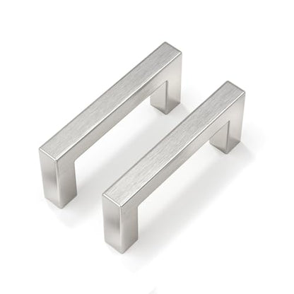 Goldenwarm Brushed Nickel Cabinet Pulls 30 Pack 3 Inch, Square Drawer Handles, Stainless Steel, Screws Included, Silver Kitchen Hardware for Cupboard Closet Furniture Upgrade - size: 3In(76MM) Hole Centers