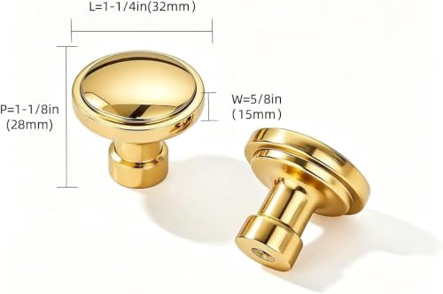 khtumeware Luxury Solid Real Brass Handmade Unlacquered Brass Cabinet Knobs - size: 1-1/4 Inch (32mm) Diameter