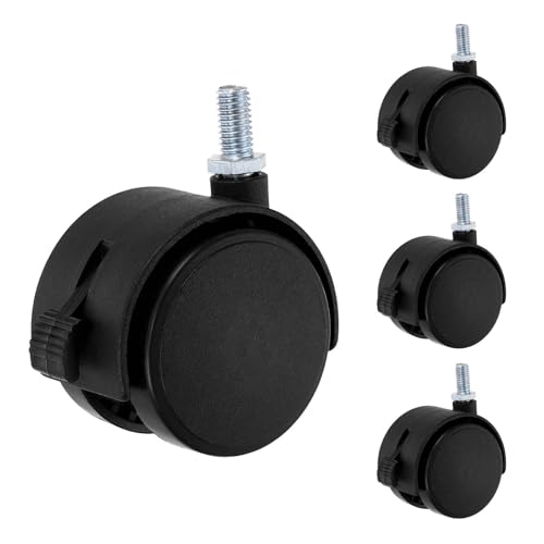 4Pcs 2" Swivel Stem Caster Wheels, M8x15mm Threaded PP Furniture Casters with Locking Brake - Screw Rod Installation, for Office Chairs Sofas Cabinets Shelves Carts, Black - size: M8x15mm