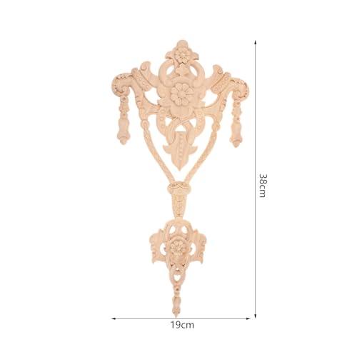 1Pc Wood Carved Onlays Center Wooden Appliques Furniture DIY 14.96"x7.48" - size: 38x19cm/14.96"x7.48"