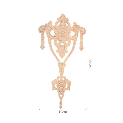 1Pc Wood Carved Onlays Center Wooden Appliques Furniture DIY 14.96"x7.48" - size: 38x19cm/14.96"x7.48"