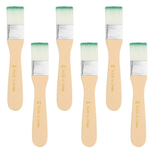 PATIKIL 6Pcs Wooden Paint Brush Set, 5.7" Nylon Bristle Flat Brushes #4 - color: Green/White, size: #4