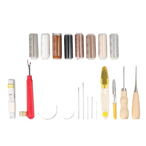 22Pcs Leather Craft Tools Repair Kit Sewing Needles Canvas Thread and Needles Tape Measure Large-Eye Stitching Needles for DIY