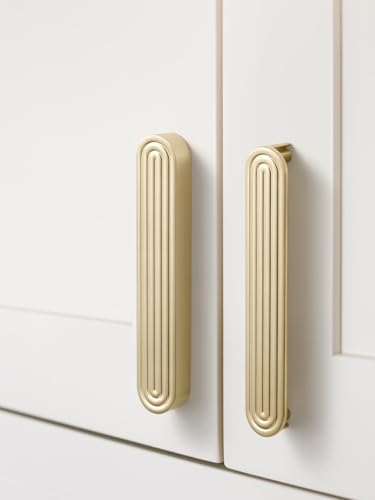 5 Pack Gold Cabinet Pulls 5" Hole Center Brushed Brass Drawer Pulls Circle Bathroom Dresser Handles Hardware Zinc Alloy - color: Brushed Gold, size: 5 Inch Hole Centers