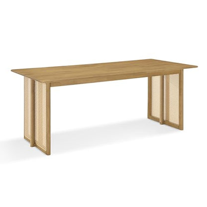 Mid-Century 3-Piece Dining Set with 2 Benches, 71 Inch, Natural - color: Natural
