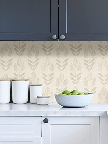NuWallpaper Cream Folk Tulip Peel and Stick Wallpaper, Removable Wallpaper, 20.5 in x 18 ft - color: Cream