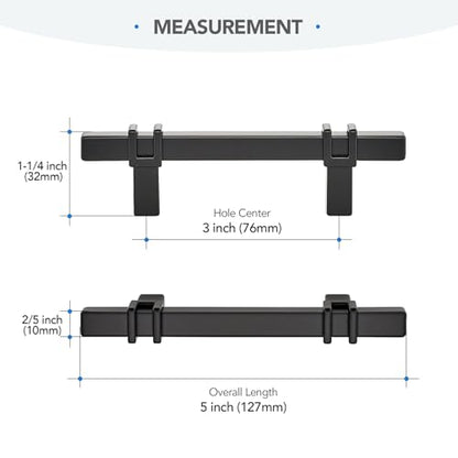 HOME EDIT 3 inch Black Cabinet Handles, 10 Pack Kitchen Cabinet Handles Matte Black Drawer Pulls Zinc Alloy Square Bar Kitchen Pulls - color: Black, size: 3 Inch Hole Center