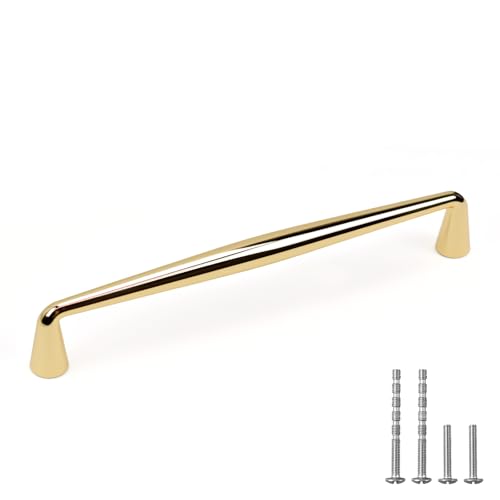 YAGU 6 Pack Top Polished Brass Kitchen Cabinet pulls 6.3 Inch(160mm) Hole Center Solid Bright Gold Dresser Drawer Handles Furniture Shiny Hardware for Cupboard Wardrobe Closet Vanity - color: Polished Brass, size: 6 Pack, style: 6.3''/160MM Hole Center