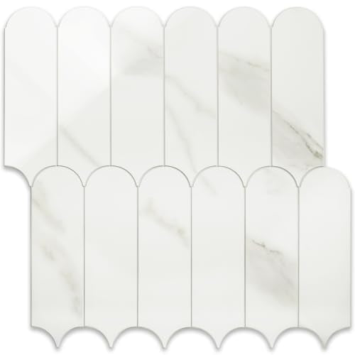 Vamos Tile Fish Scale Peel and Stick Backsplash Tile - color: Glossy White Marble