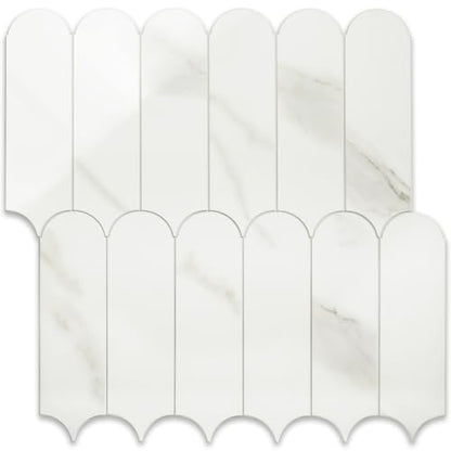 Vamos Tile Fish Scale Peel and Stick Backsplash Tile - color: Glossy White Marble