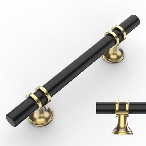 Amerdeco 10 Pack Matte Black and Gold Cabinet Pulls 3.75 Inch(96MM) Hole Centers Kitchen Cabinet Handles Cabinets Hardware Drawer Pulls ZH0058 - color: Gold+Matte Black, size: 3.75"/96MM Hole Center