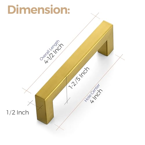 Ravinte Brushed Brass Square Cabinet Handles Drawer Pulls 4 Inch 30 Pack - color: Brushed Gold