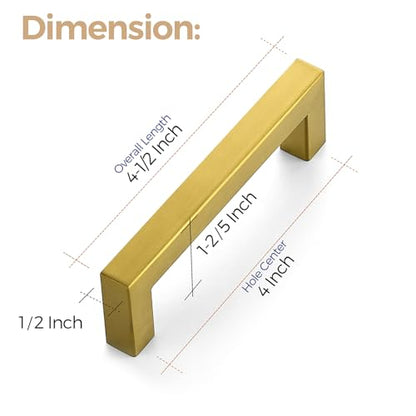 Ravinte Brushed Brass Square Cabinet Handles Drawer Pulls 4 Inch 30 Pack - color: Brushed Gold