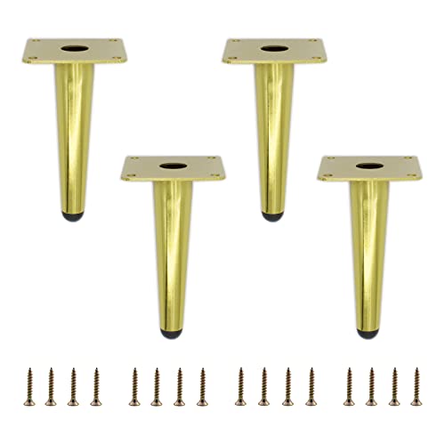 4 Pack Furniture Legs, Round Tapered Furniture Feet, Heavy Duty Metal Foot for Sofa Cabinet Cupboard Bar Bed Table Chair Couch Ottoman Dresser Desk Home DIY Projects (15cm/6" Height, Gold) - color: Gold, size: 15cm/6" Height