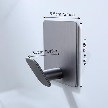 DELITON Towel Hooks for Bathrooms - 4 Pack Adhesive Wall Hooks Heavy Duty No Damage, Coat Robe Sticky Hooks for Hanging Waterproof SUS304 Stainless Steel, Grey - color: Gray