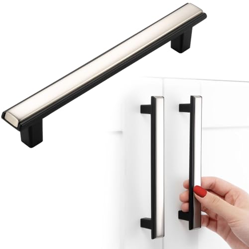 Nickel and Black Cabinet Pulls Drawer Handles 5 Inch 5 Pack 2281 - color: Brushed Nickel & Matte Black, size: 5 In Hole Distance, style: 5 Pack