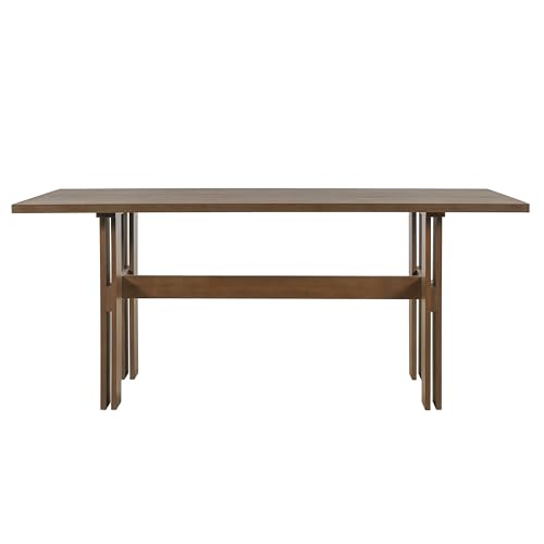 7-Piece Dining Table Set with 6 Chairs, 71 Inch, Walnut - color: Beige,walnut-a