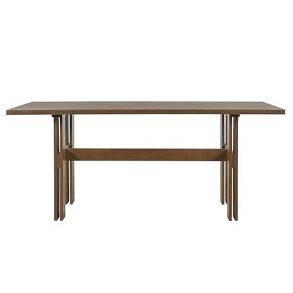 7-Piece Dining Table Set with 6 Chairs, 71 Inch, Walnut - color: Beige,walnut-a